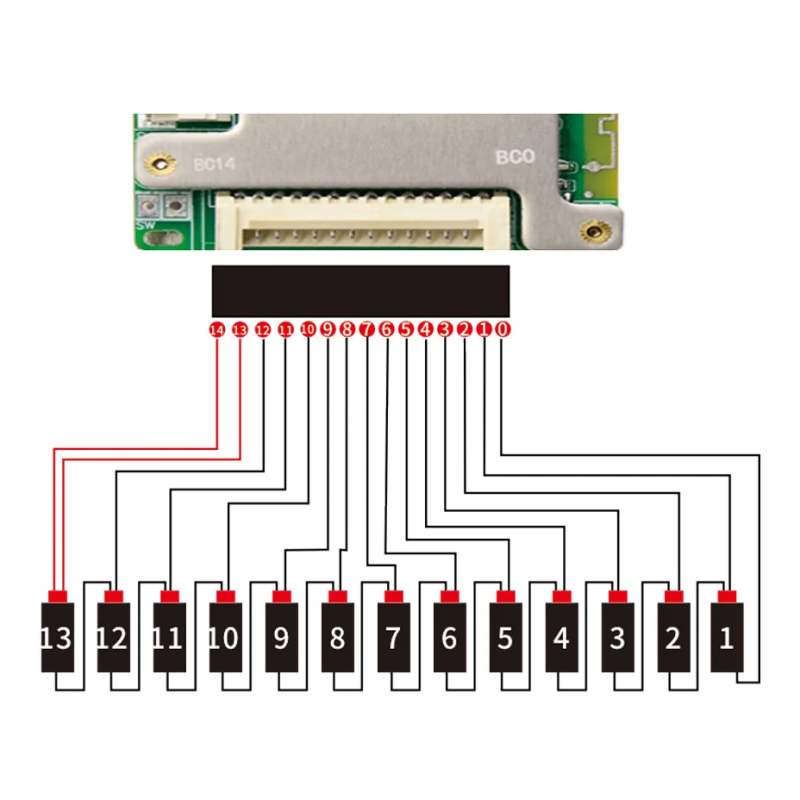 BMS Regolabile 25A Per Li-Ion Da 6S A 13S – 3.6V Per Pacco Batterie